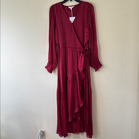 Lauren Conrad Dress Burgundy Boho Wrap Long Sleeve High Low in Size L NWT - Picture 2 of 13